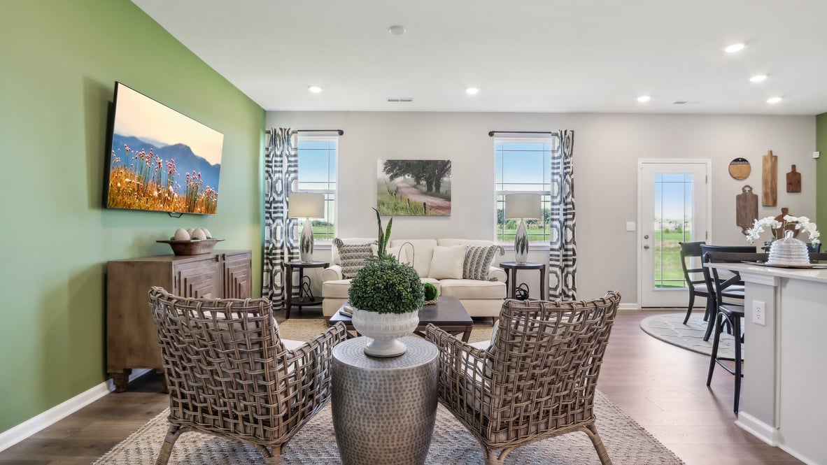 great room, green accent wall