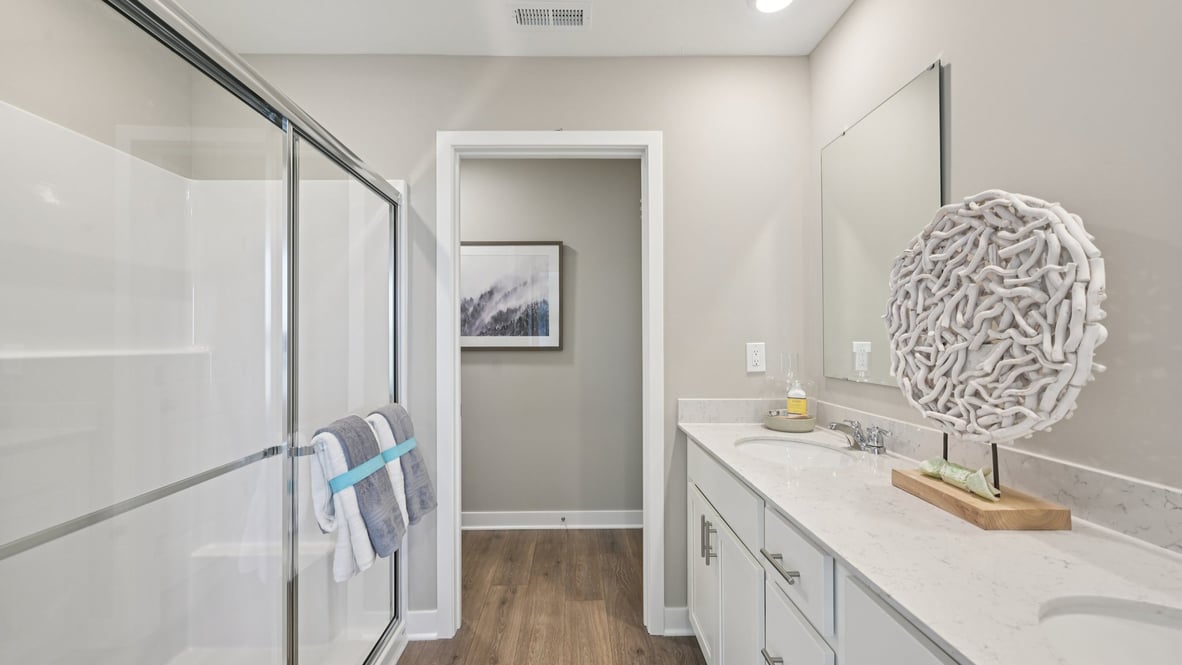 primary bathroom with walk-in shower