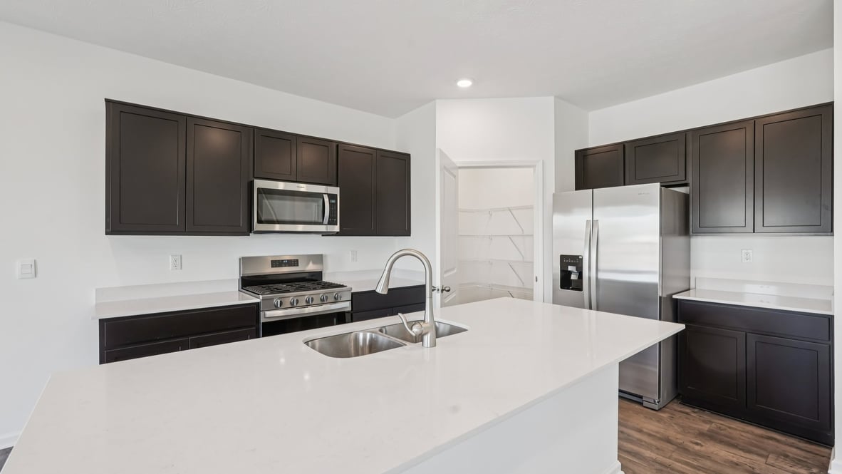 kitchen with large corner pantry