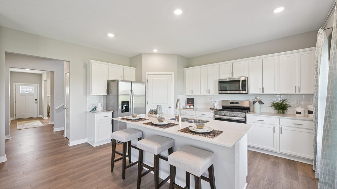 kitchen with large corner pantry