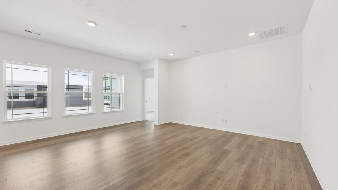 New home living room with modern design elements and functional open layout