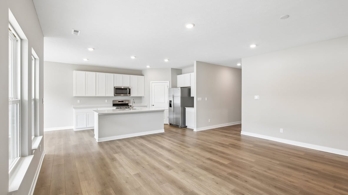 open concept kitchen and living space