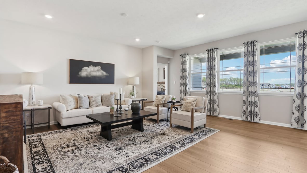 living room with heavy natural light from windows