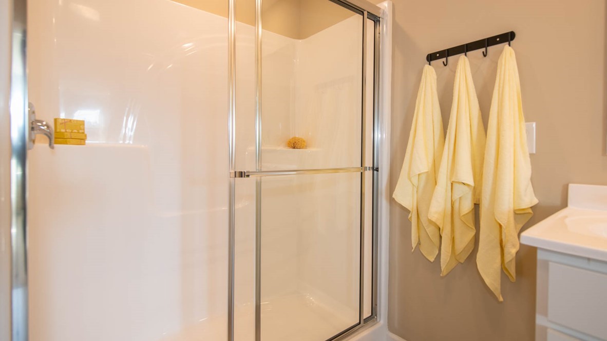 primary bathroom with walk-in shower