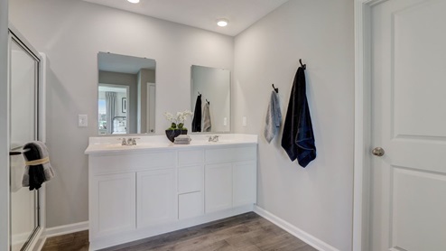 primary bathroom with double bowl vanity