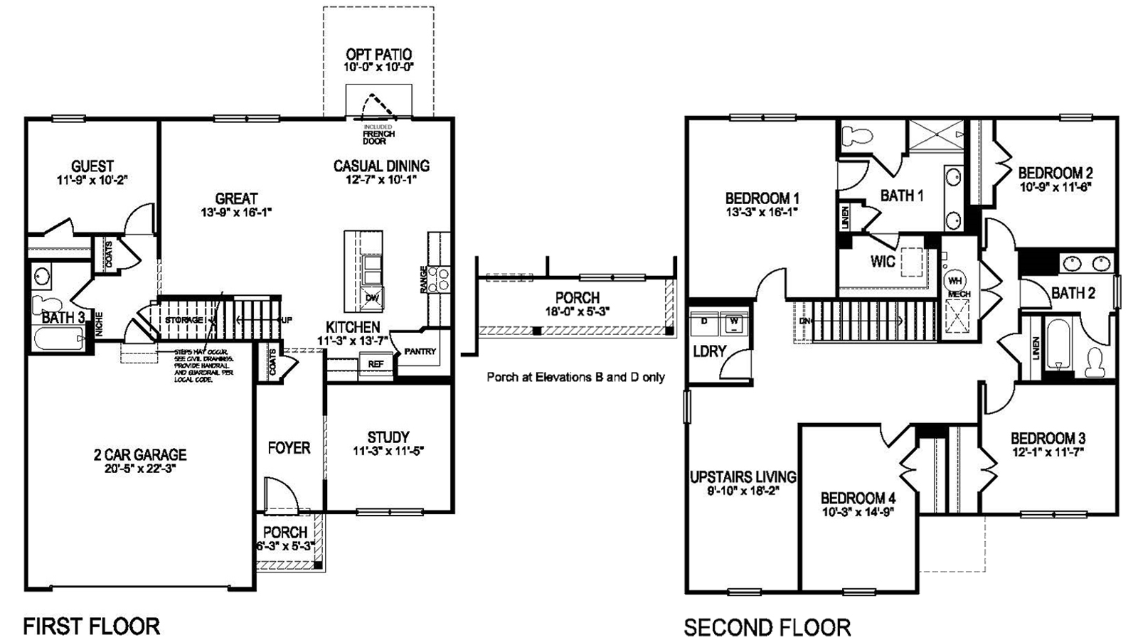 This two-story floorplan provides 5 large bedrooms and 3 full baths featuring one bedroom and full bath on the main level.