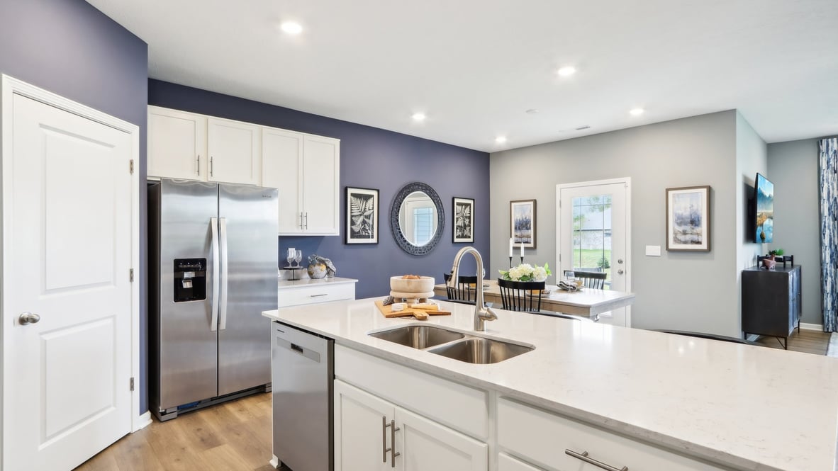 kitchen with large corner pantry