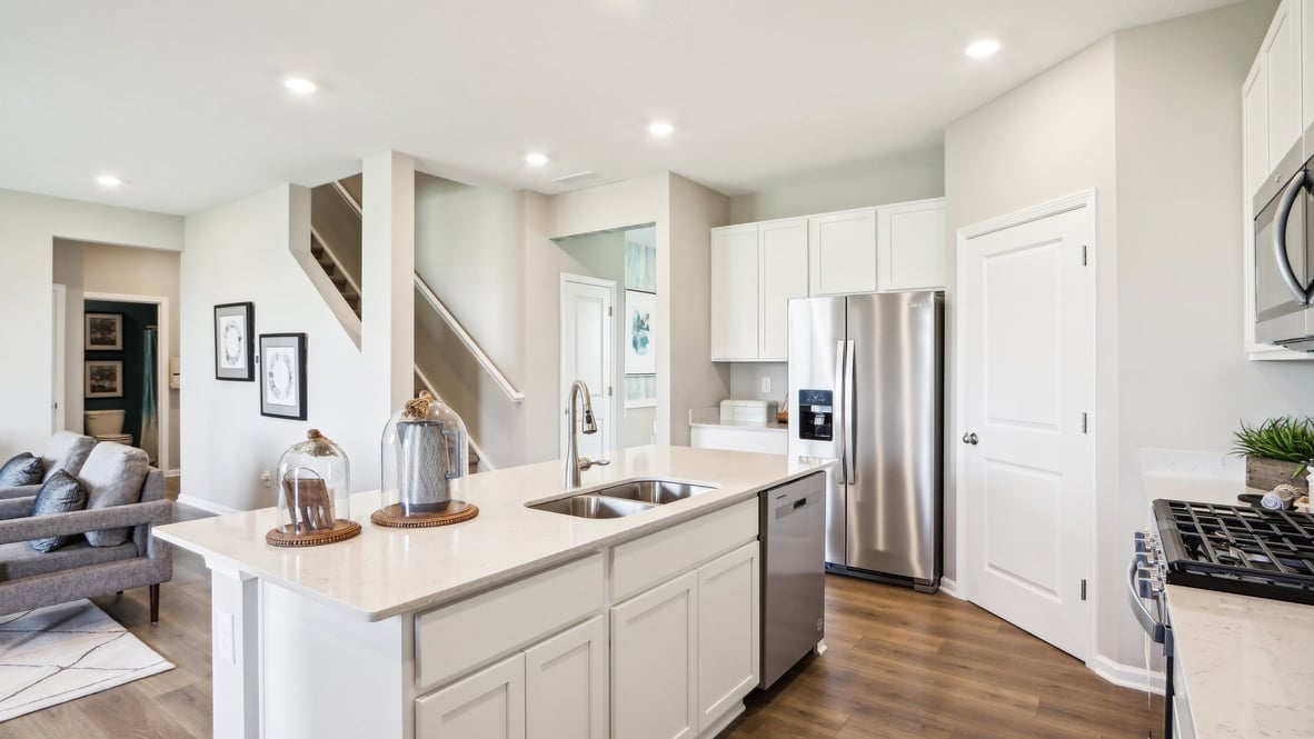 island overlooking great room