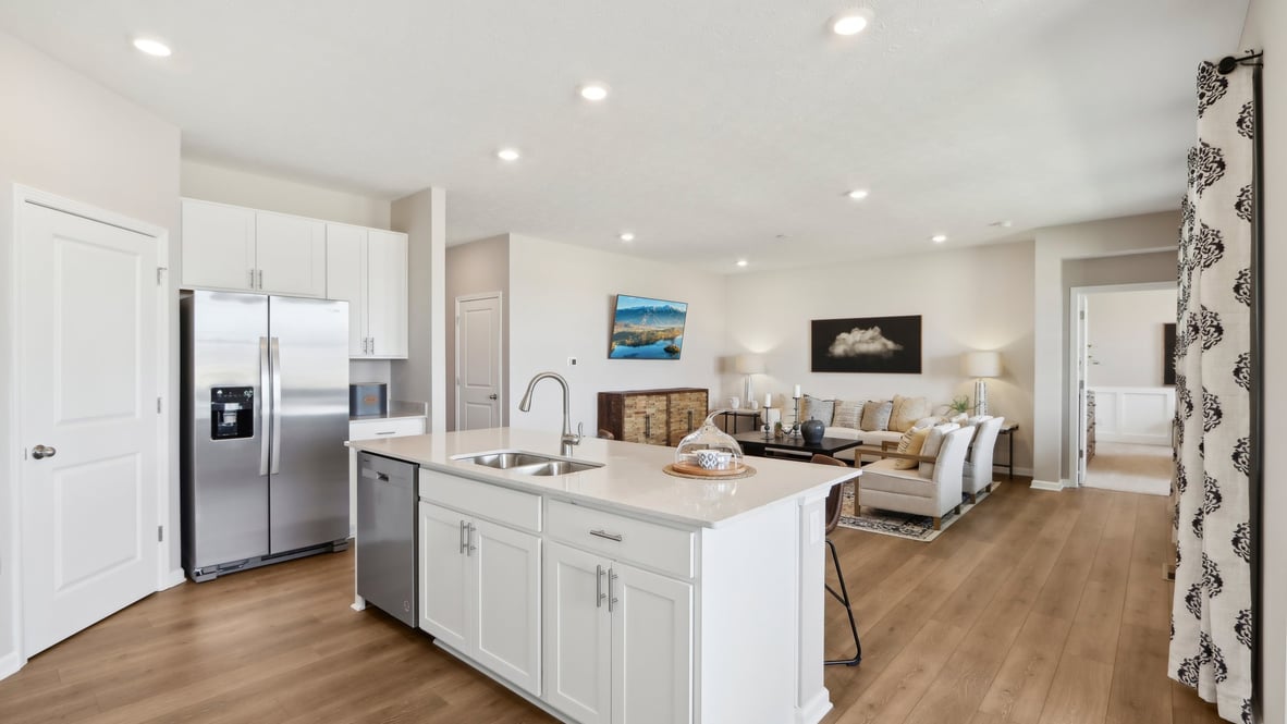 kitchen with large corner pantry