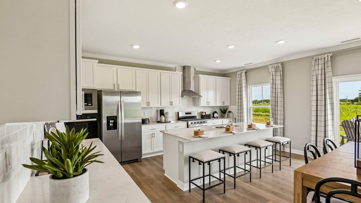 kitchen and kitchen island