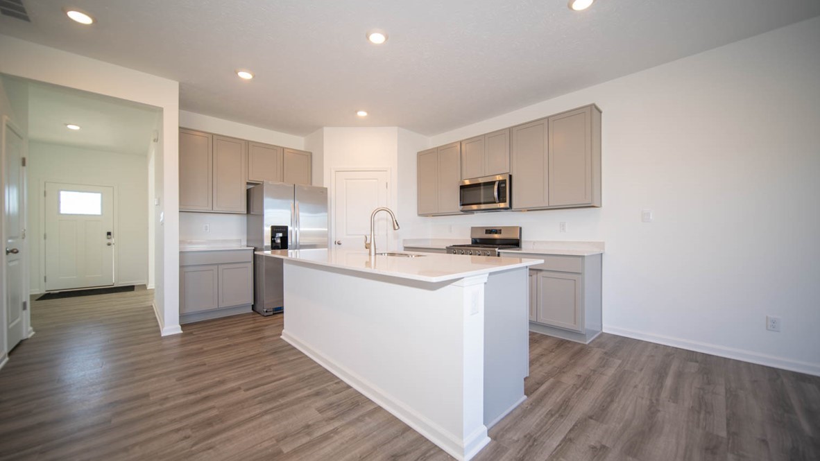kitchen with lots of bar seating