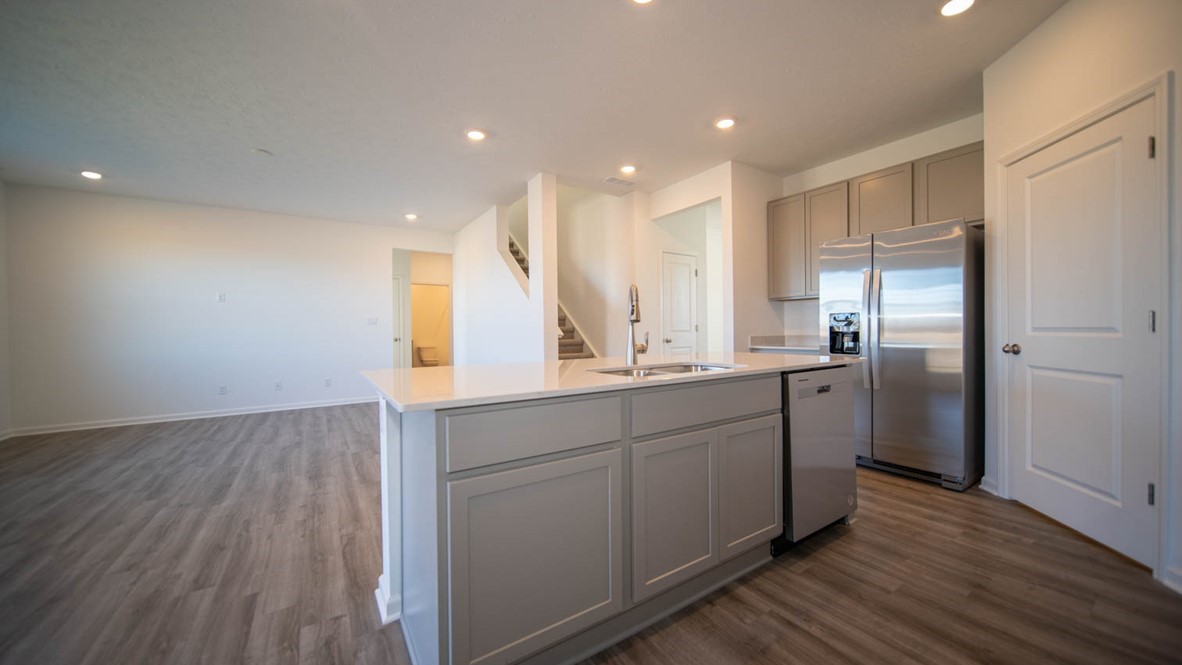 kitchen with large corner pantry