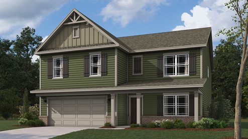 two story Henley with green siding and porch