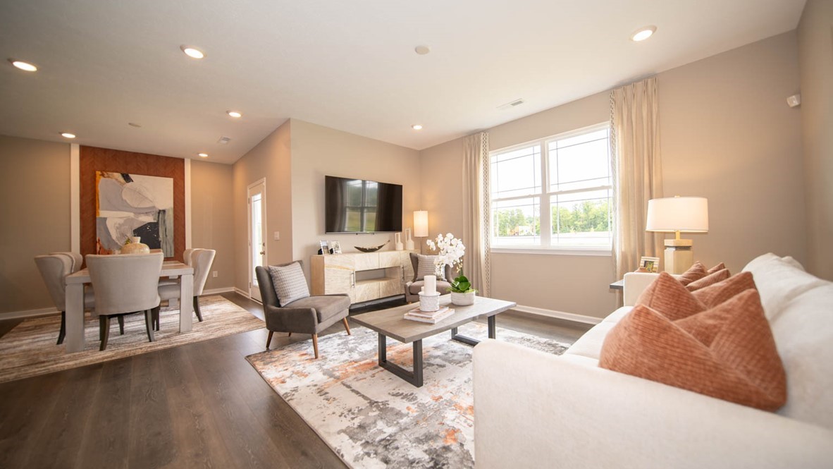 Open-concept Great room and dining area.