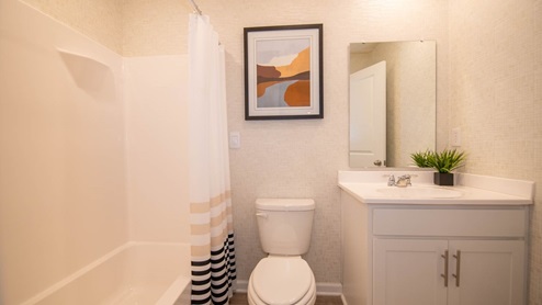 guest bathroom with shower and tub combo