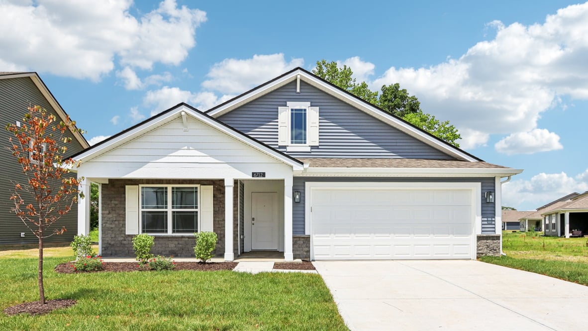 one story home with shades of blue and white color scheme