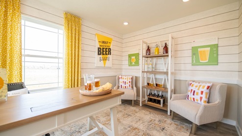 den with yellow accents