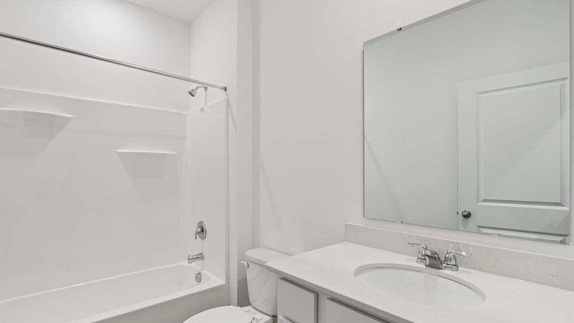 Family full bathroom 2 with vanity, mirror, cabinetry, and tub-shower combination Parkview Village