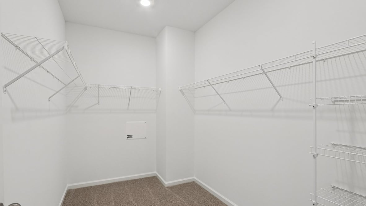 Interior view of the walk-in closet inside the primary suite offering organized storage