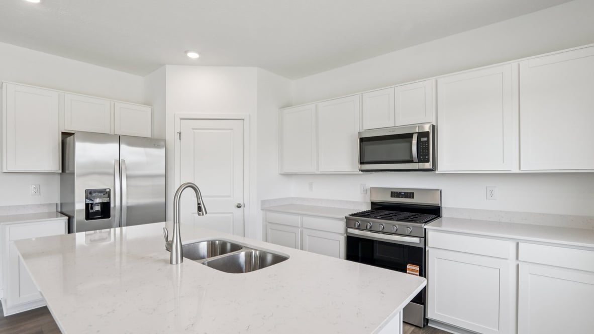 kitchen with large corner pantry