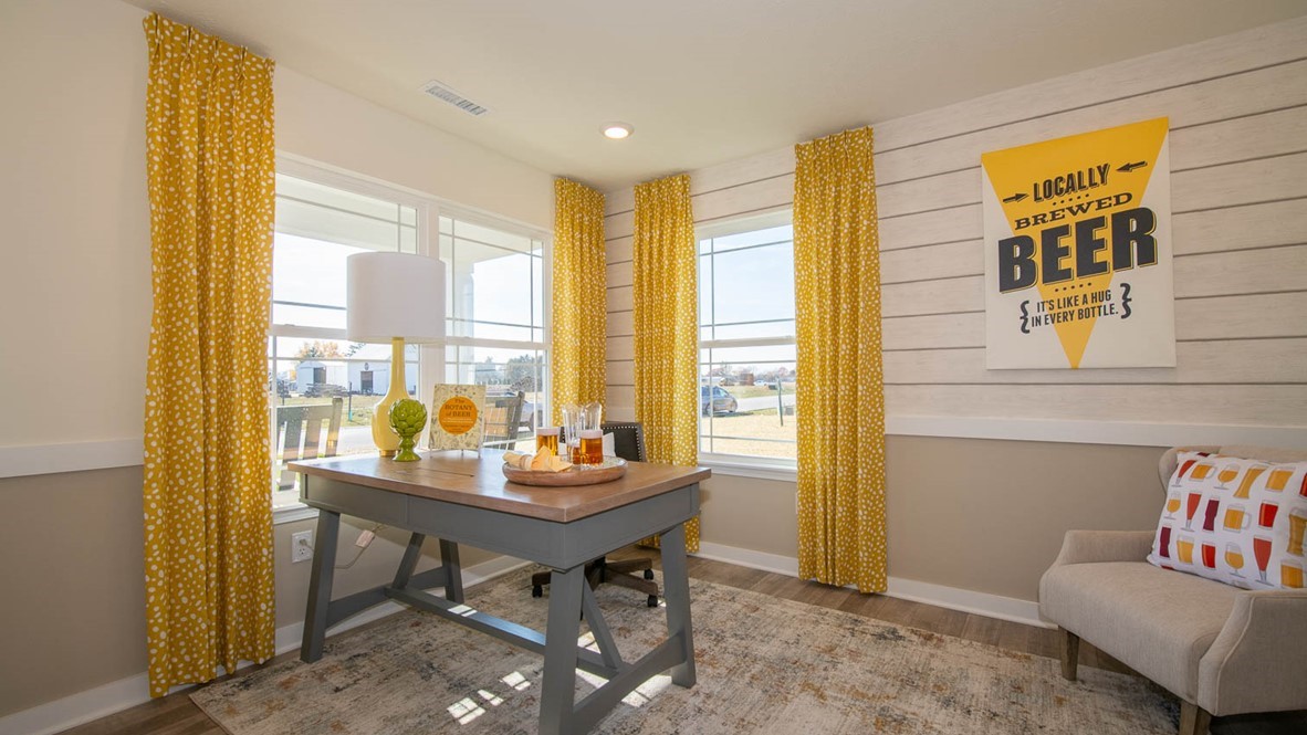 home office with yellow accents