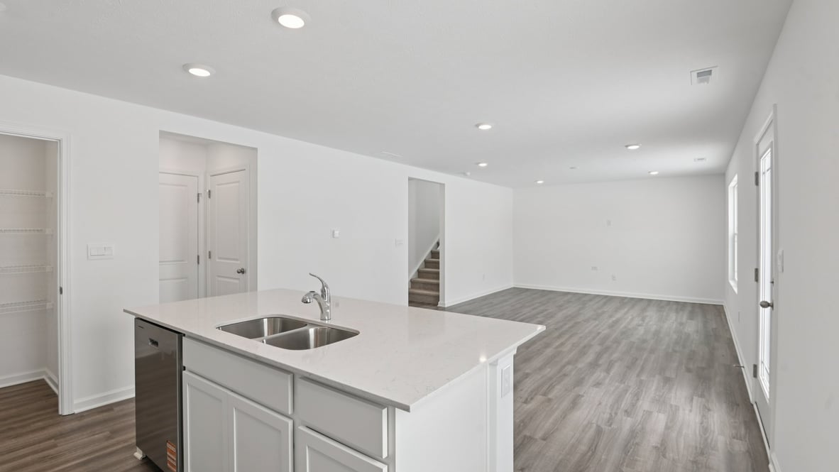 view of great room and dining nook from the kitchen