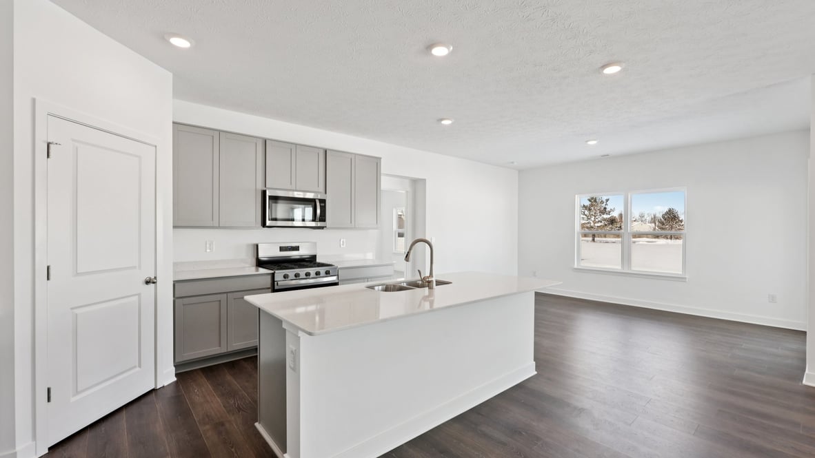 kitchen with large corner pantry
