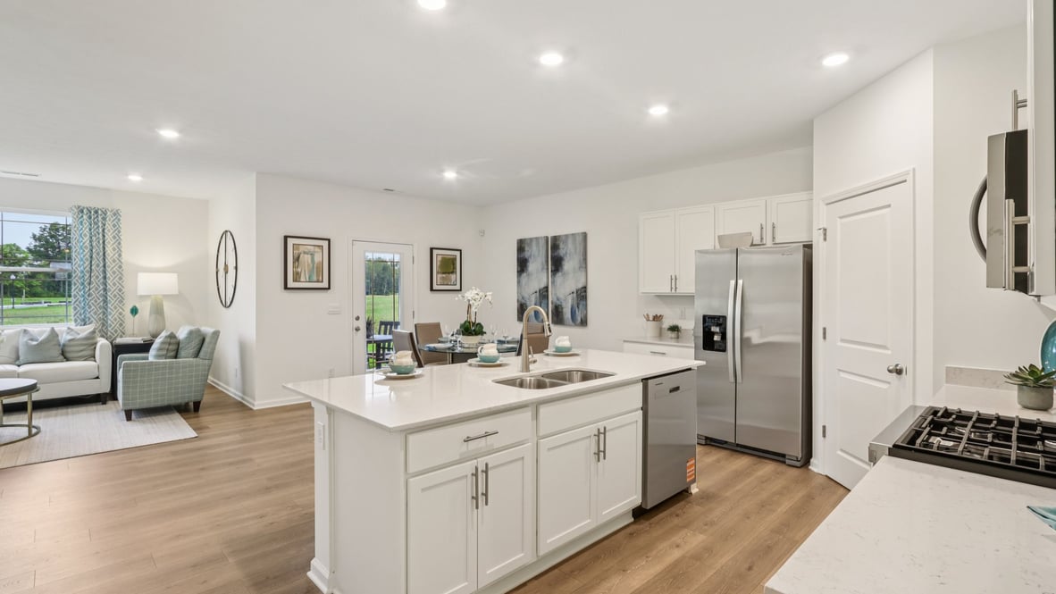view of dining nook and great room from the kitchen