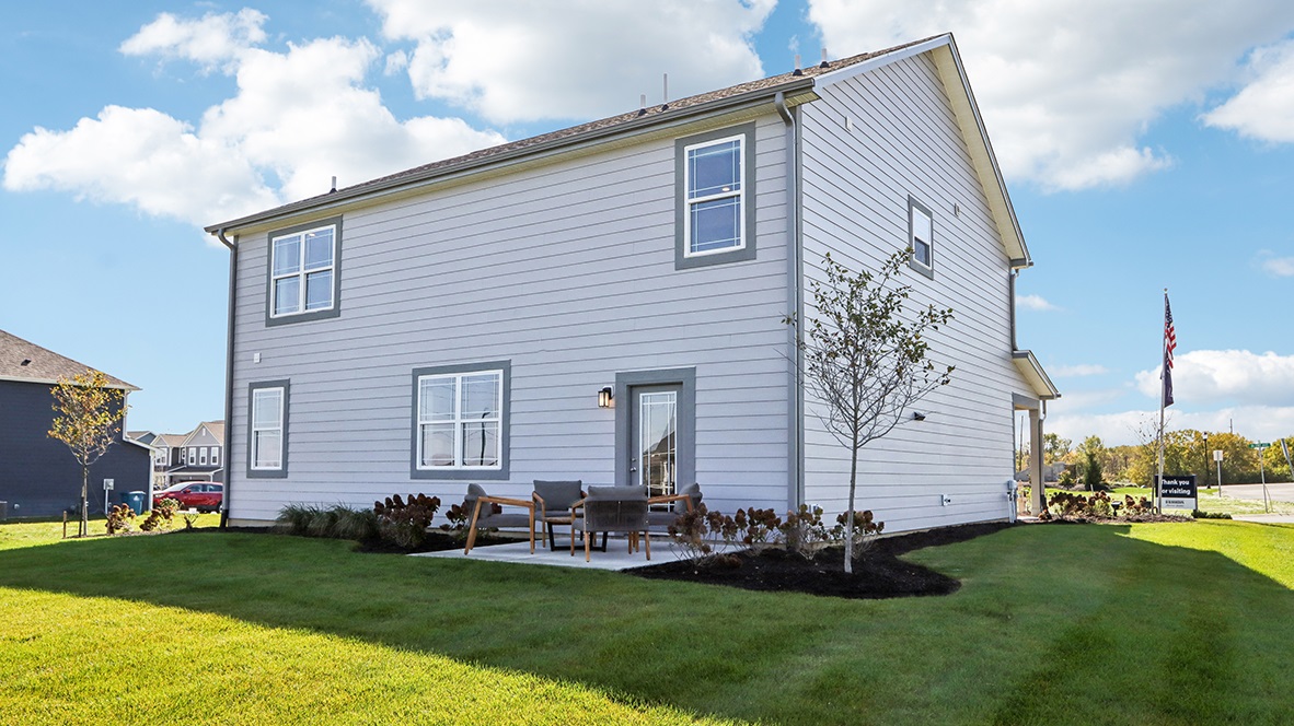 exterior elevation back two story home