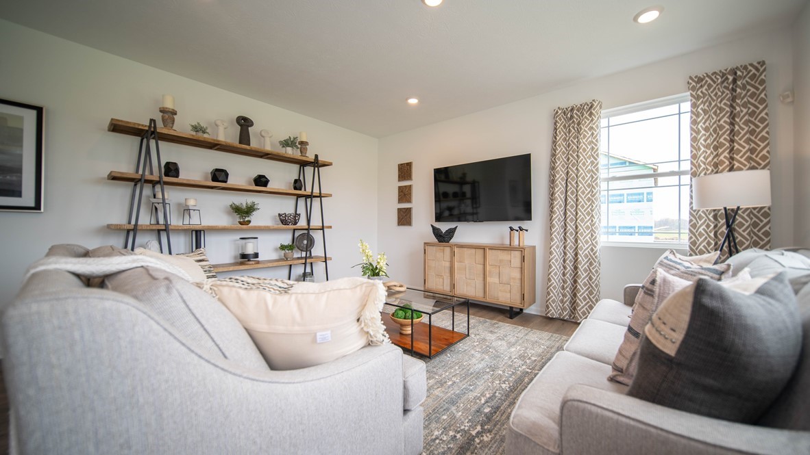 great room offers view of rear yard