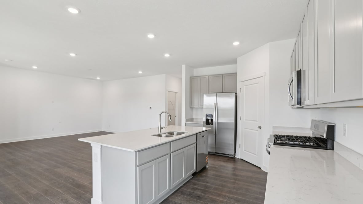 kitchen with large corner pantry