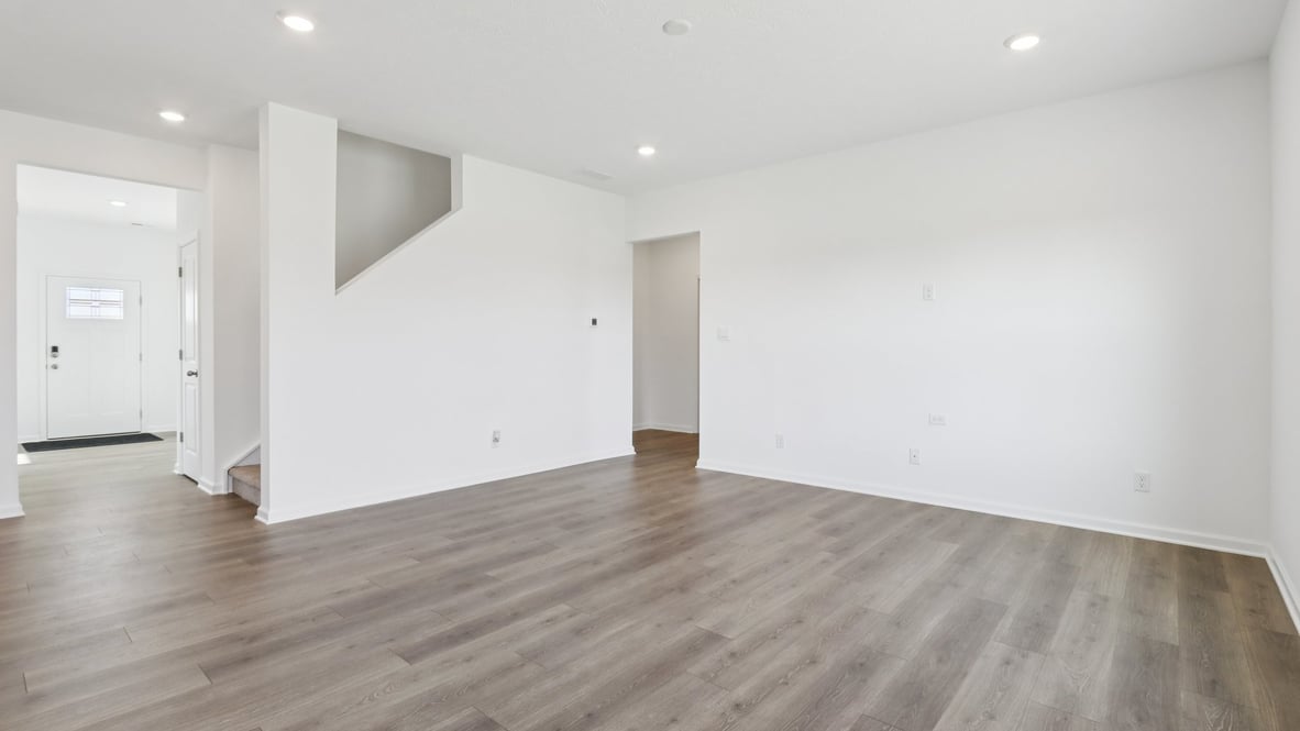 living space with open stairs