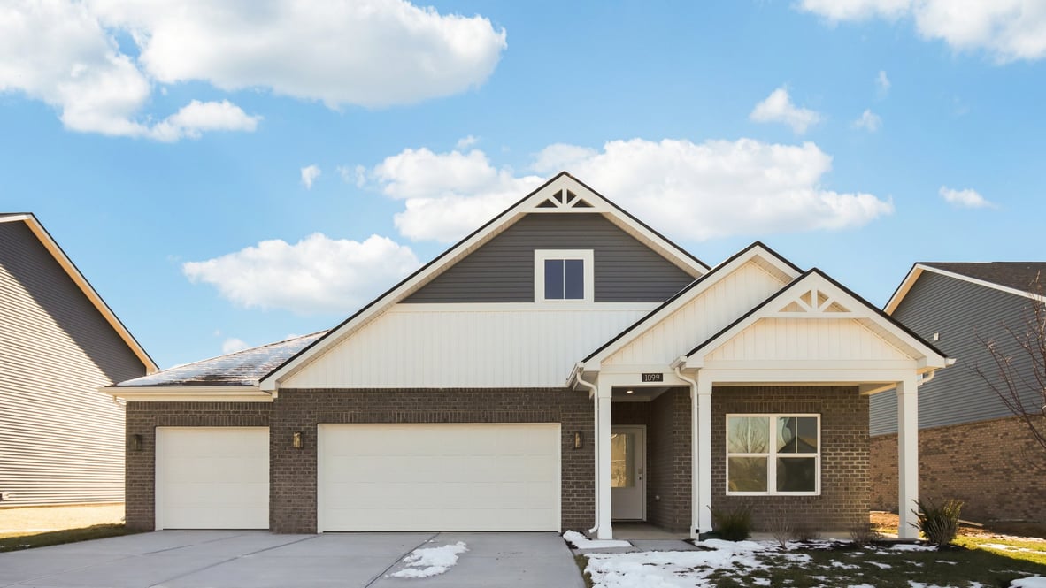 exterior one-story ranch style floorplan with 3 car garage