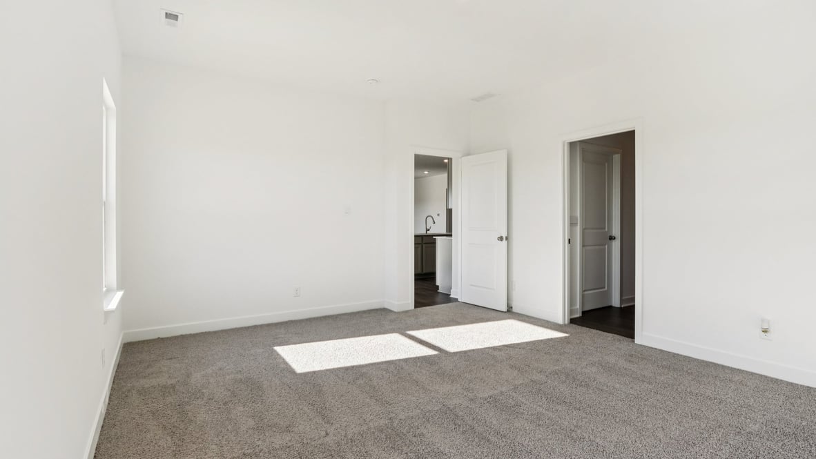 Large primary bedroom with walk in closet and full bathroom