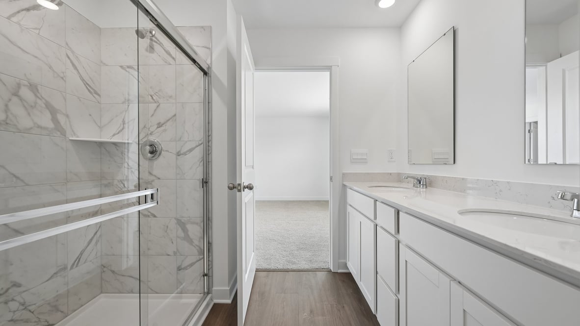 primary bathroom with walk-in shower
