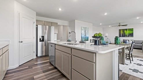 Livingston Lakes Holcombe model home with pantry and LVP flooring