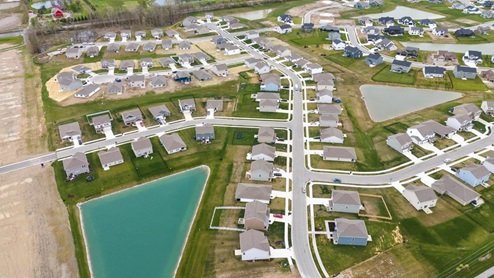 Livingston lakes community overview with multiple ponds throughout