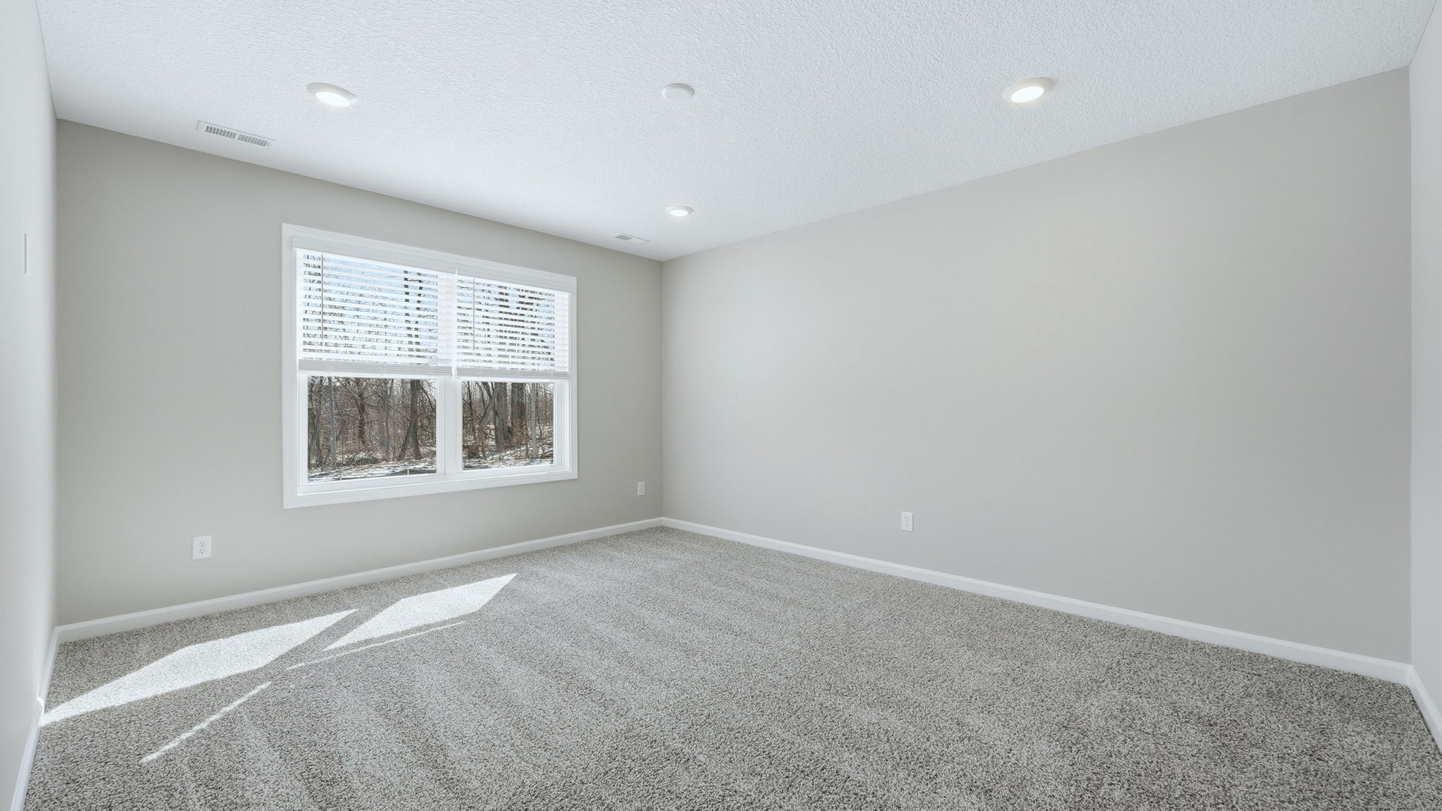 Trader's Trace Chatham primary bedroom with carpet, popular grey walls, 2 windows, and ensuite bath and walk-in closet.