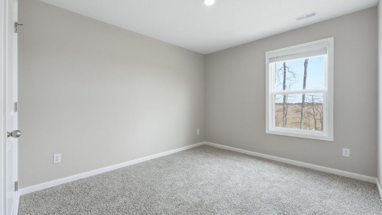 bedroom 4 with beige carpet, 1 windows, closet, and popular grey walls