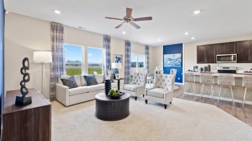 marcella model home open layout living room and kitchen