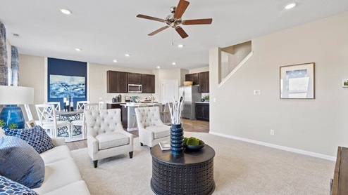 marcella model home open layout living room and kitchen