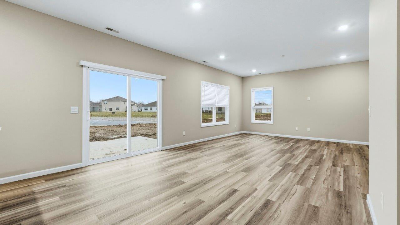 kitchen, dining, and living rooms