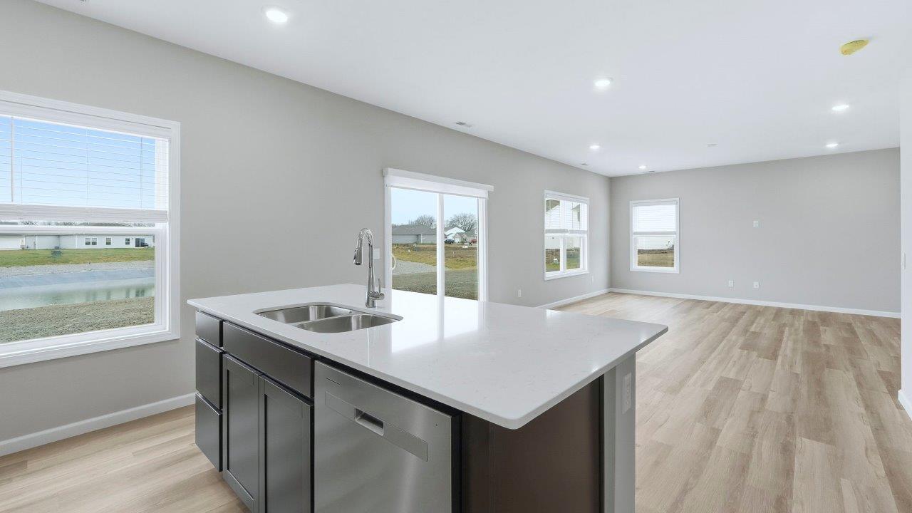 kitchen island overlooking dining