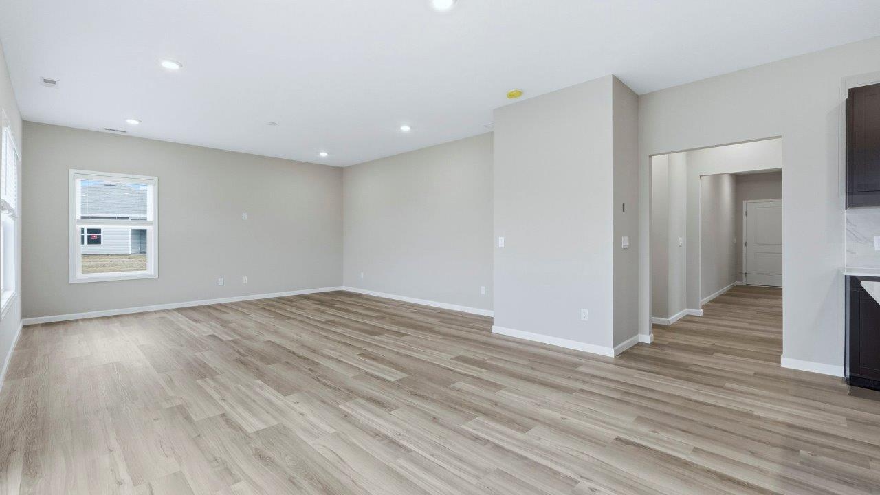 open plan living room with lvp