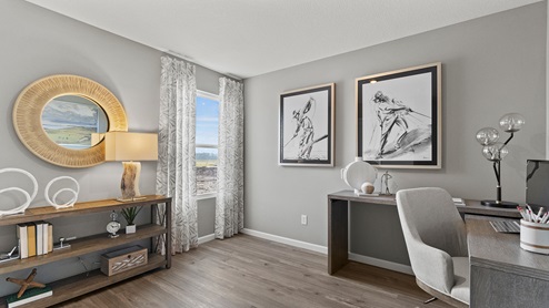 Estates at Signal Ridge Chatham model home bedroom 2 modeled as an office with single window