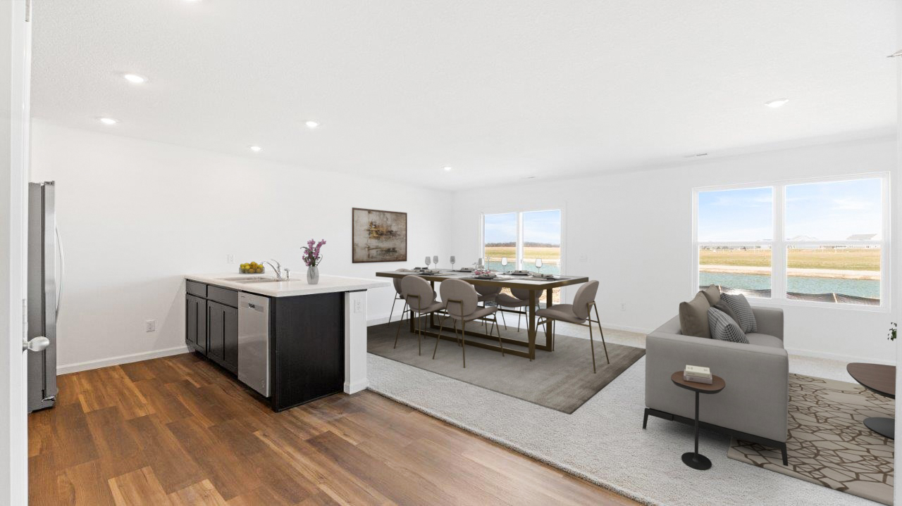living room with carpet flooring, white walls, and 2 windows