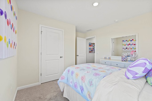 Timber Creek Chatham Model Home - Bedroom 4 with carpet and on suite closet.