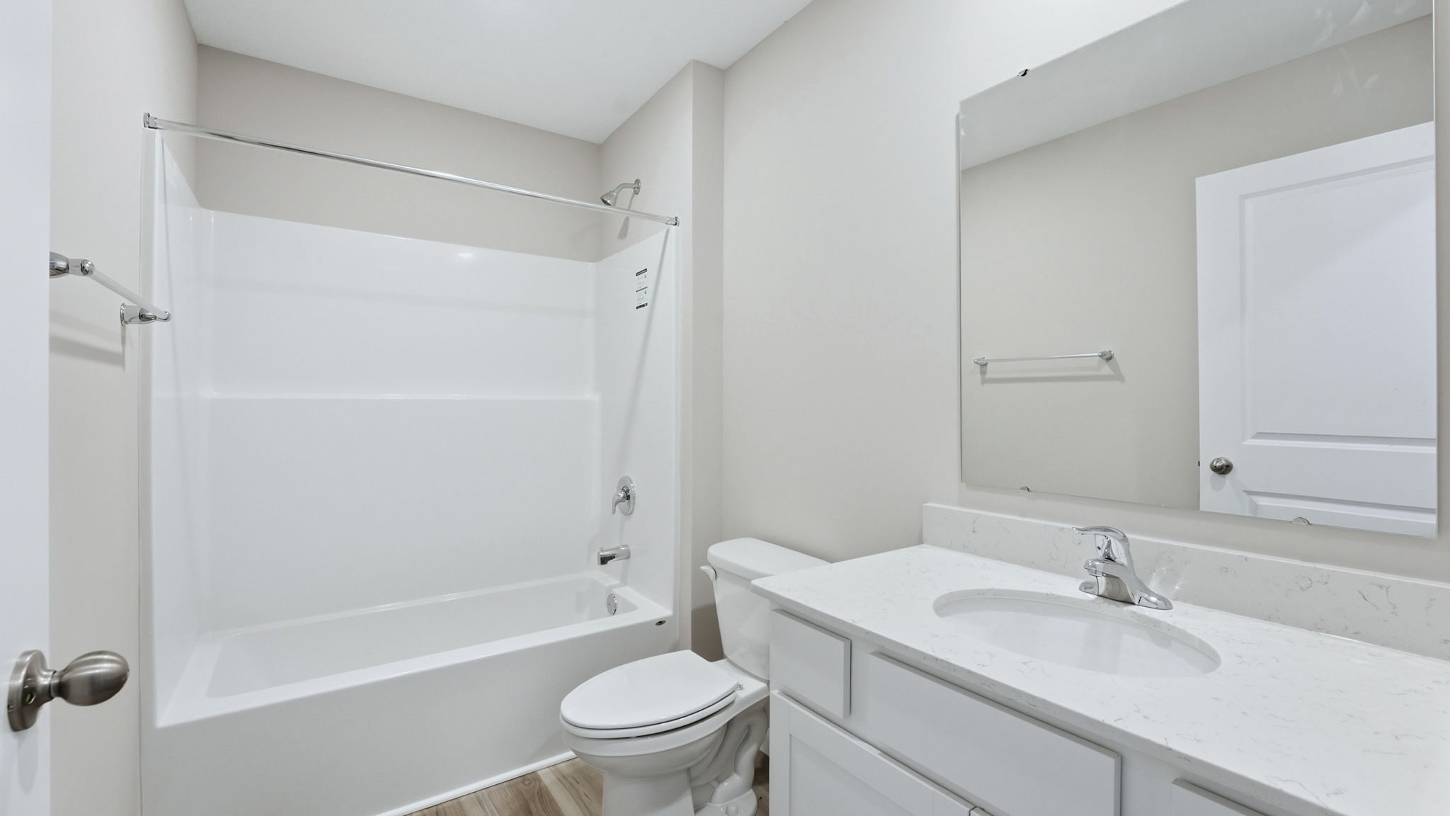 full bathroom with single vanity sink and tub shower