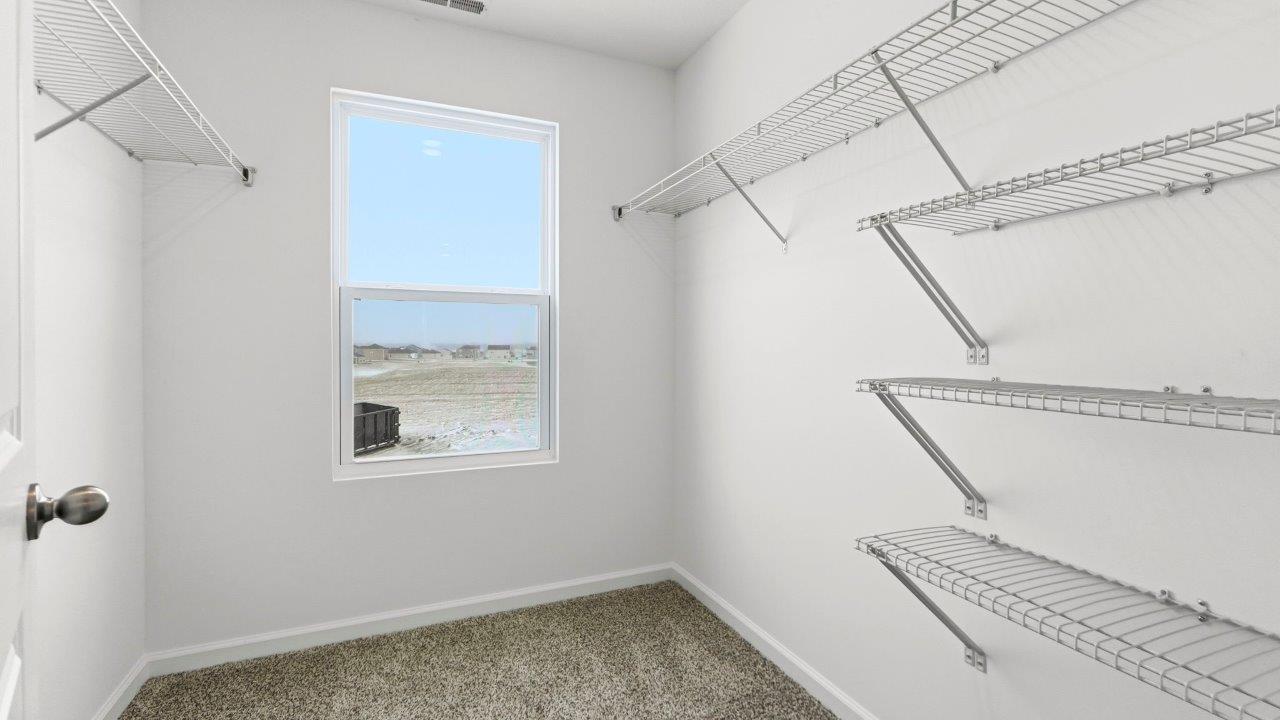 primary ensuite walk in closet with shelving