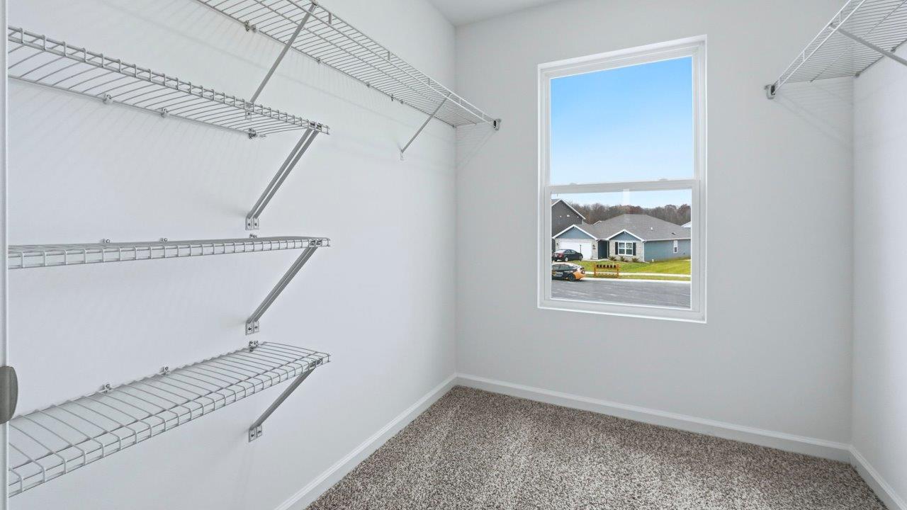 primary ensuite walk in closet with shelving